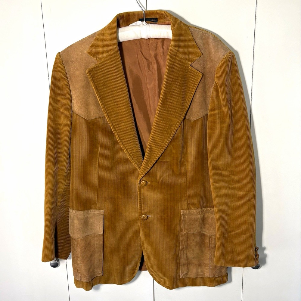 Vtg 70s Stanley Blacker Corduroy Western Blazer Suede Yoke Sport Coat Mens M 40